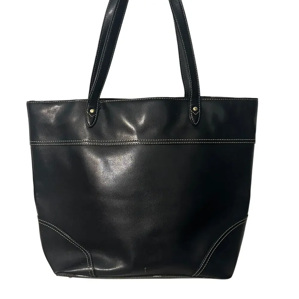 Lauren Ralph Lauren Tote Black Cow Leather Bag Old Money Preppy Handbag Purse